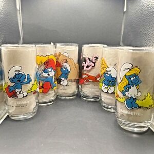 Smurf Peyo Collector Glasses Hardees 1983 & 1982 Vintage Lot Of 7